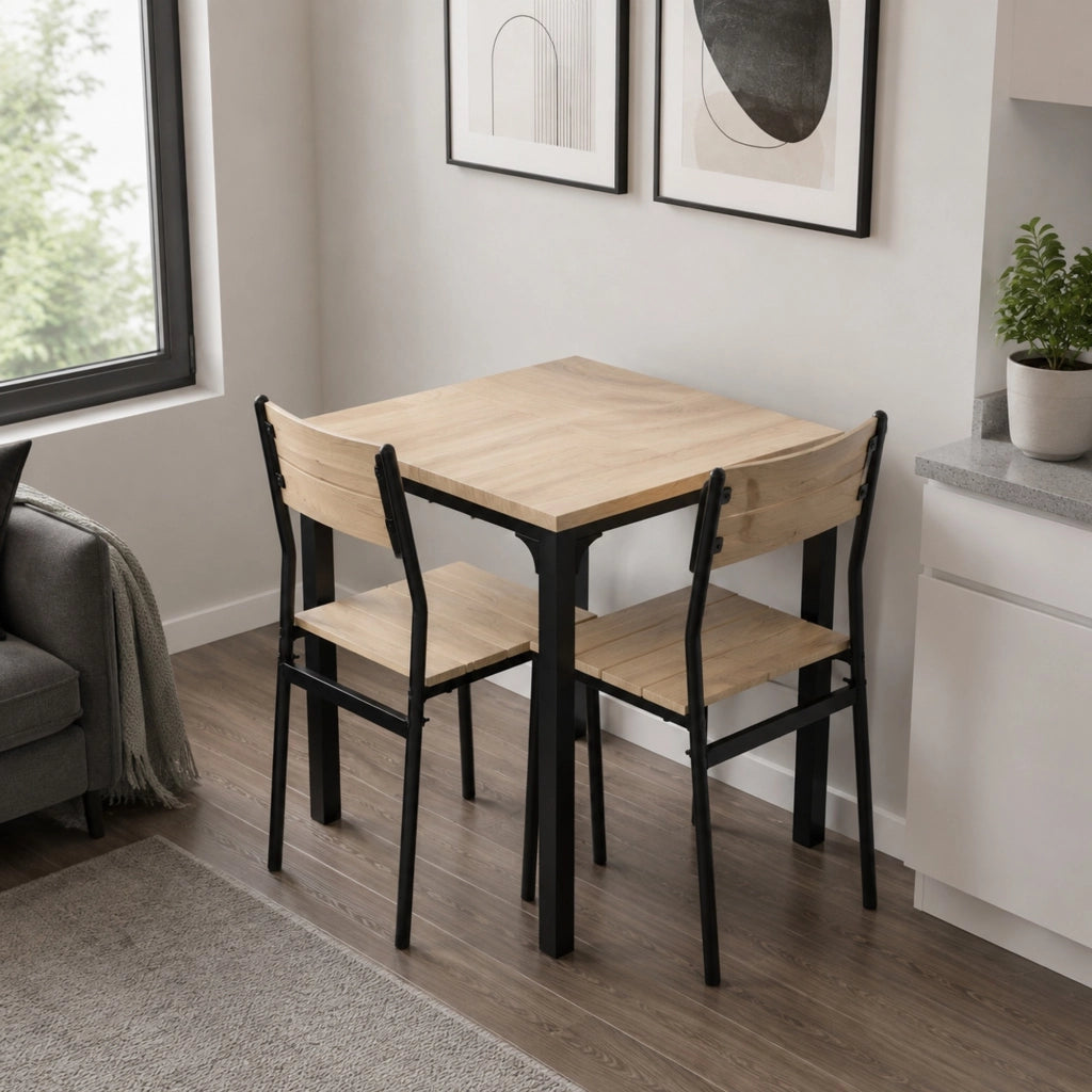 Set tavolo e sedie in stile rustico naturale e nero