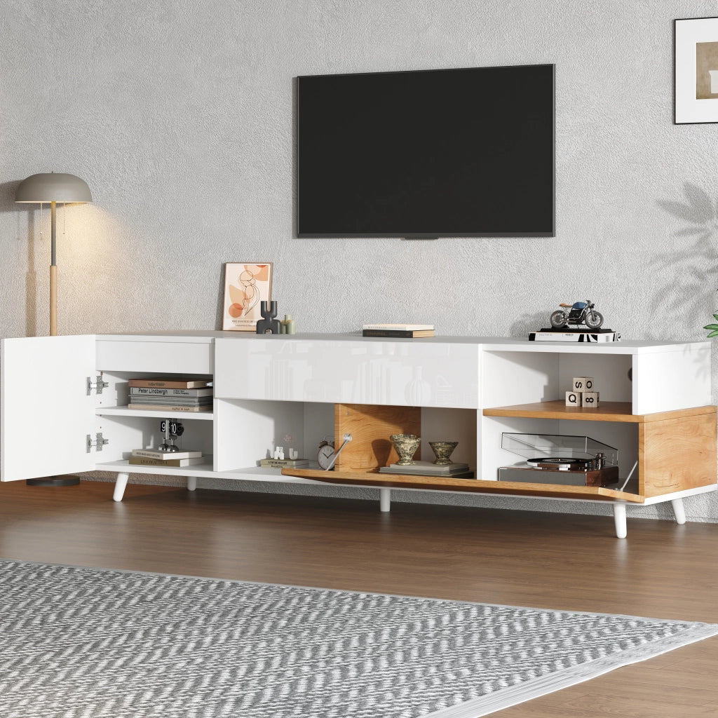 Cassettiera per TV bianca e naturale in truciolato lunghezza 180 cm