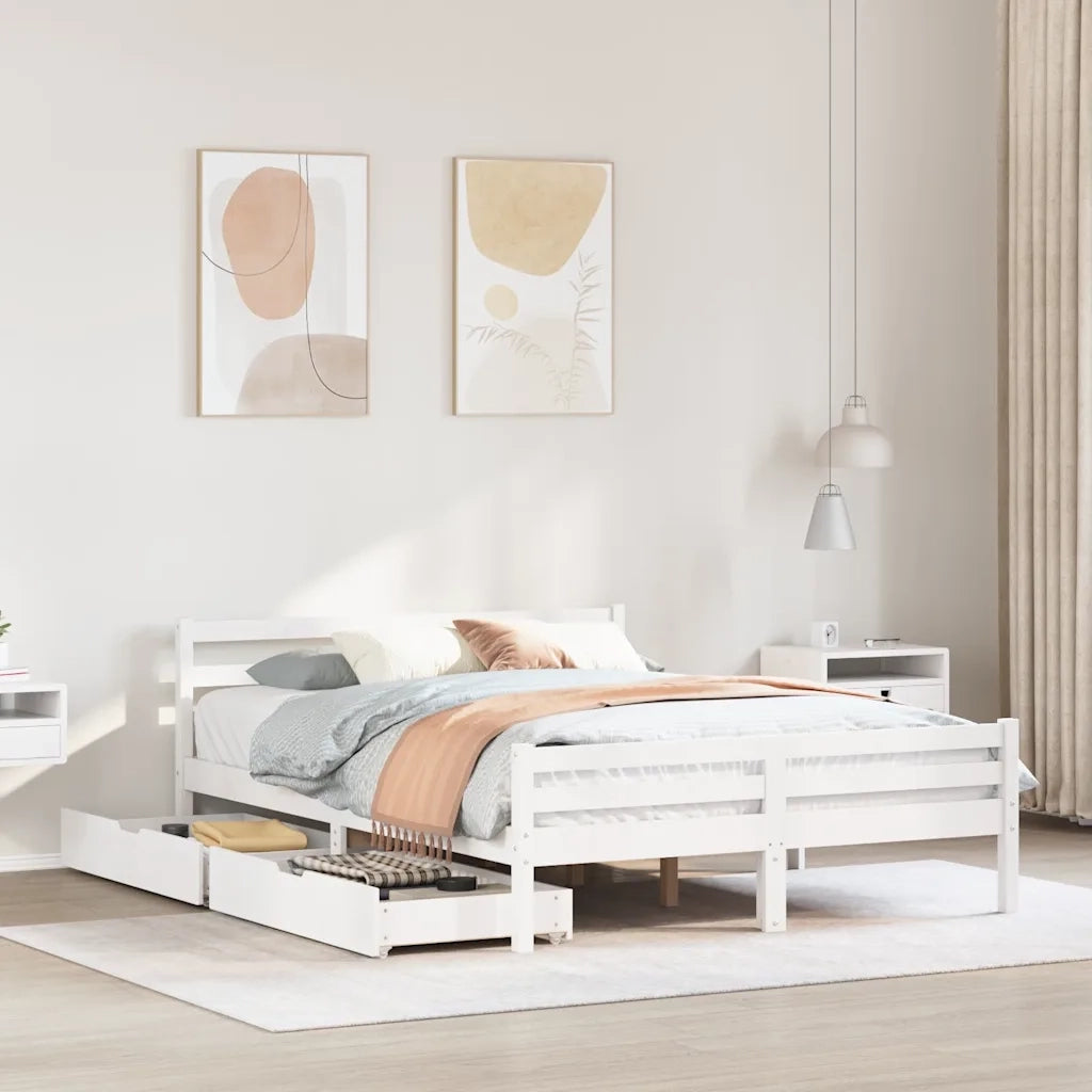 Letto matrimoniale | Letto per adulti | Letto senza Materasso Bianco 140x200 cm Legno Massello di Pino