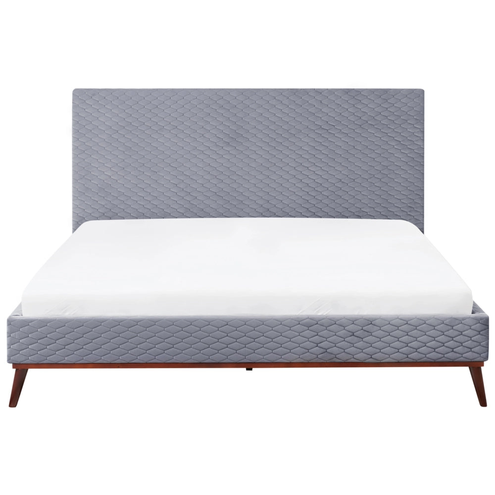 Letto 180 x 200 cm Tessuto grigio con struttura imbottita a nido d'ape trapuntato