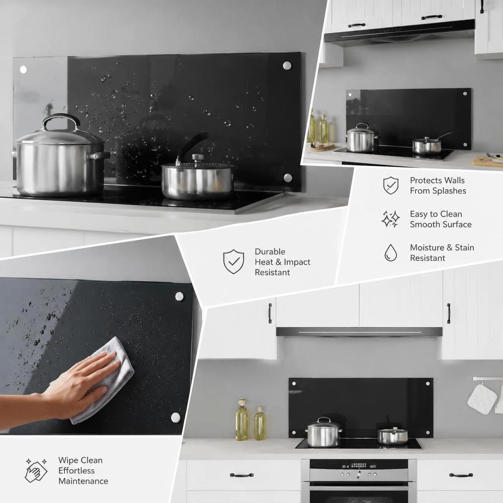 Kitchen Backsplash Black 100x40 Cm Tempered Glass