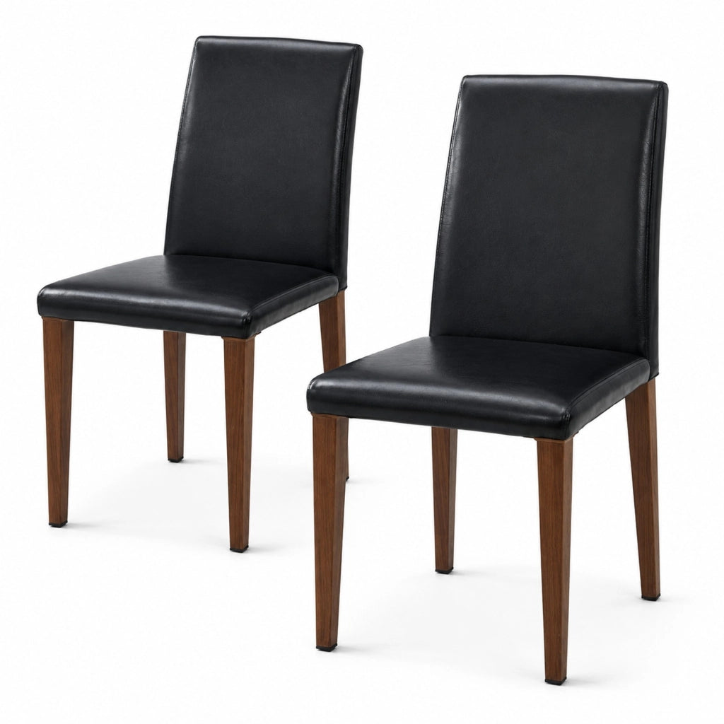 Set di 2 sedie da pranzo in PU nero con gambe color noce