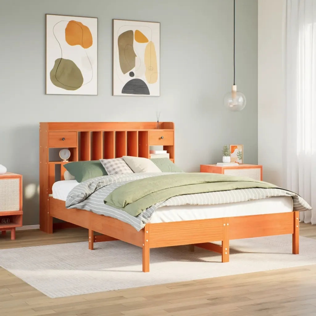 Letto Libreria senza Materasso Marrone Cera 150x200 cm in Pino