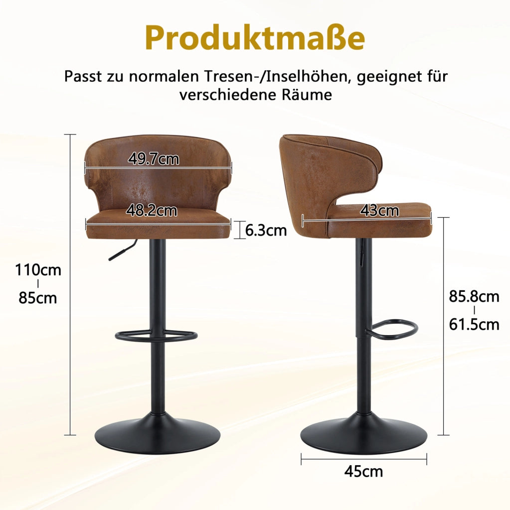 Sgabello da bar marrone 85-110 cm in tessuto; regolabile e girevole