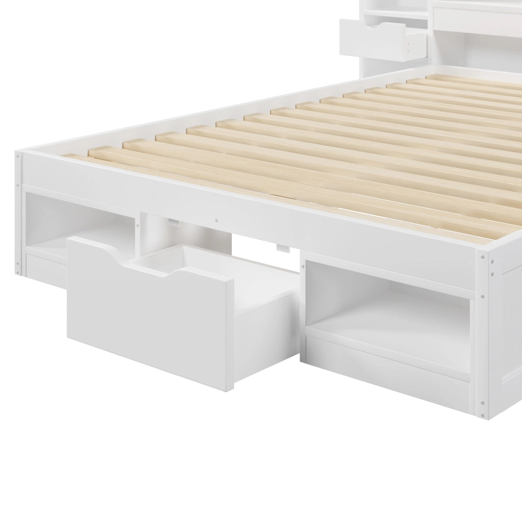 Letto a piattaforma 140x200 cm con vani portaoggetti e LED in MDF e compensato bianco