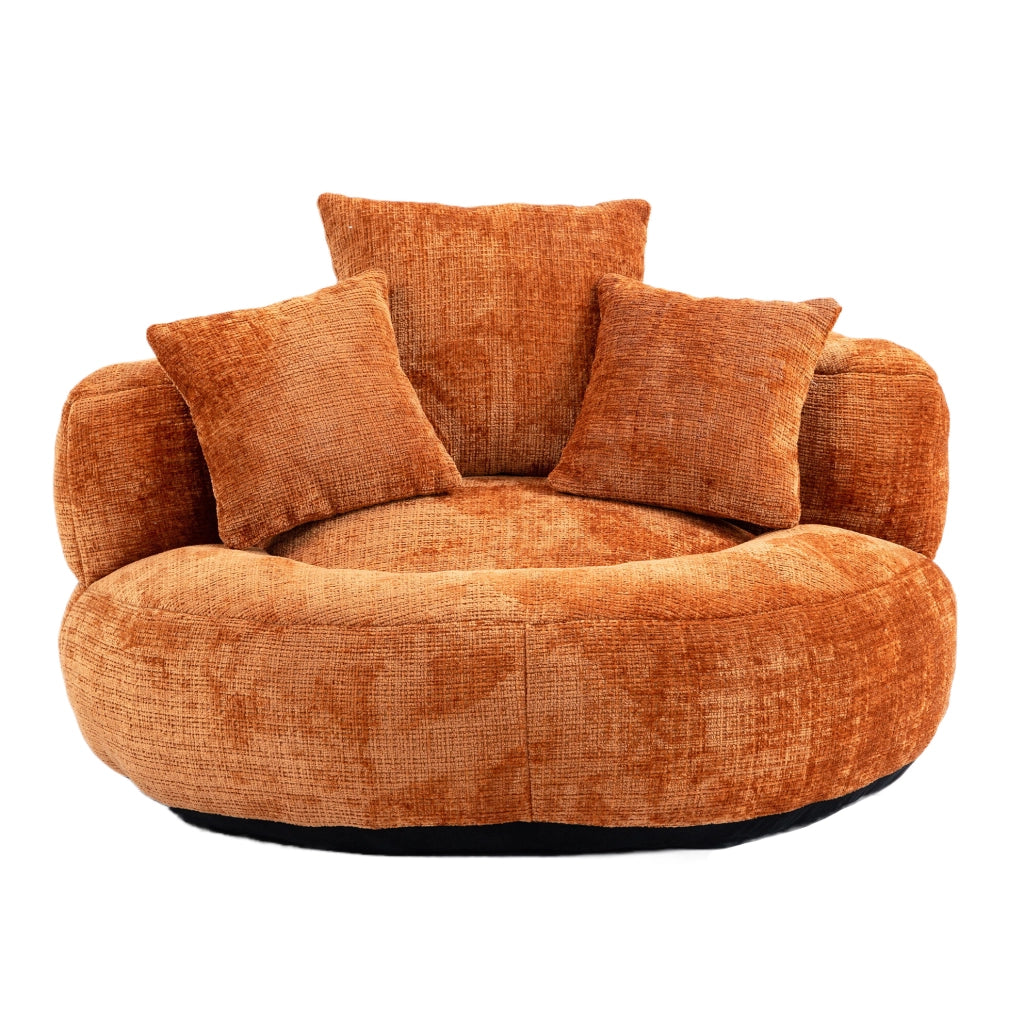 Sedia pouf lazy in chenille arancione 108x108x52 cm; con schienale alto e braccioli