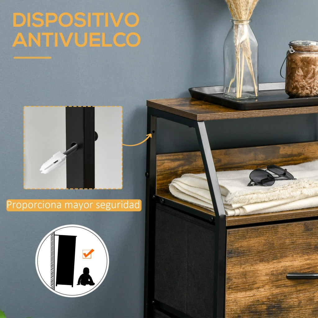 Cassettiera 3 Cassetti Tessuto ¨C Xylo ¨C Marrone Rustico con Ripiano Aperto 44x29x92 cm