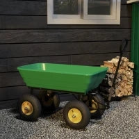 Carrello da Giardino 75L in Acciaio e PP con Vasca ribaltabile e Maniglia, 109x52x94 cm, Verde
