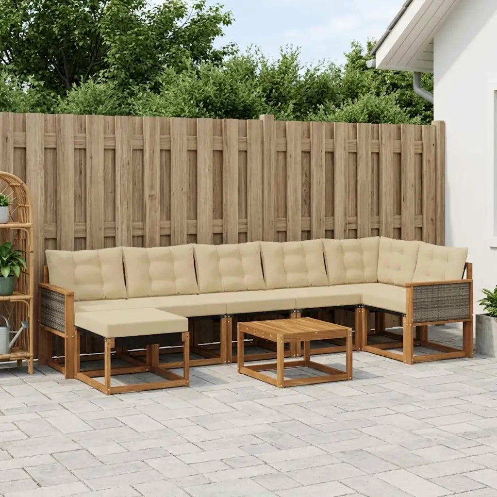 Set di divani da esterno con cuscino 8 pcs Naturale e Beige