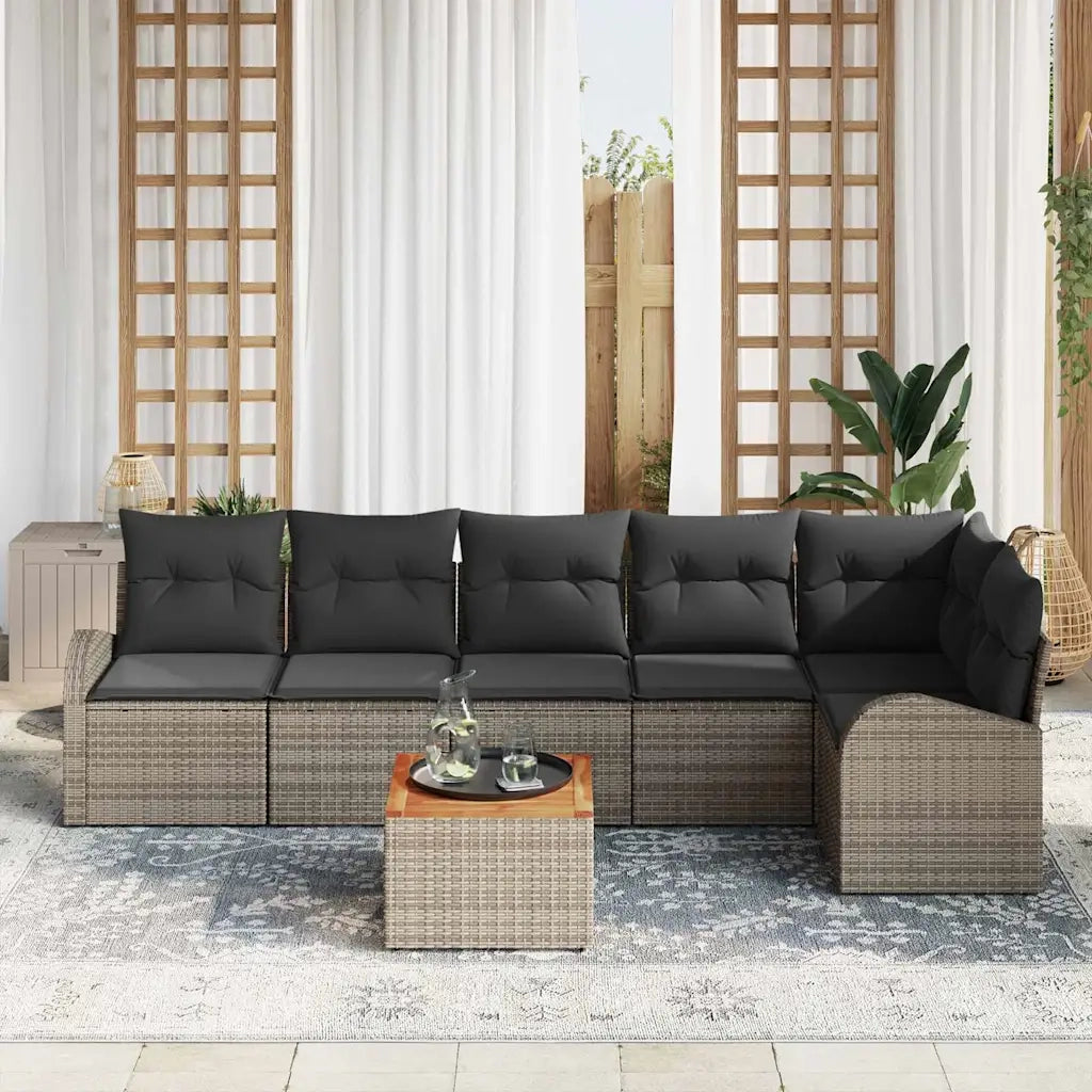 Set Divano da Giardino con cuscino 7 pcs Grigio polyrattan