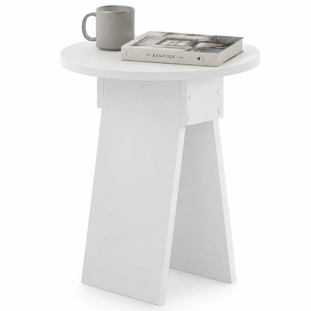 Tavolino Rotondo Bianco da Soggiorno Design Minimal Tavolo Comodino 42x23.5x50cm