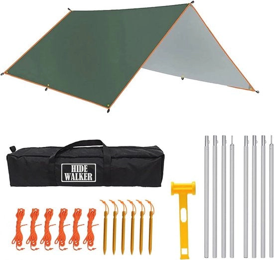 Tela di Protezione da Acqua 3x4 Metri con Asta in Alluminio - Ombrello Multifunzionale per Camping e Attività All'Aperto