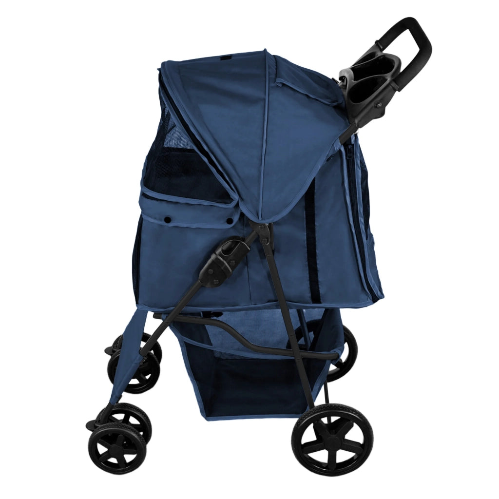 Passeggino per animali Blu con Borsa Organizer Pieghevole da Viaggio per Cani