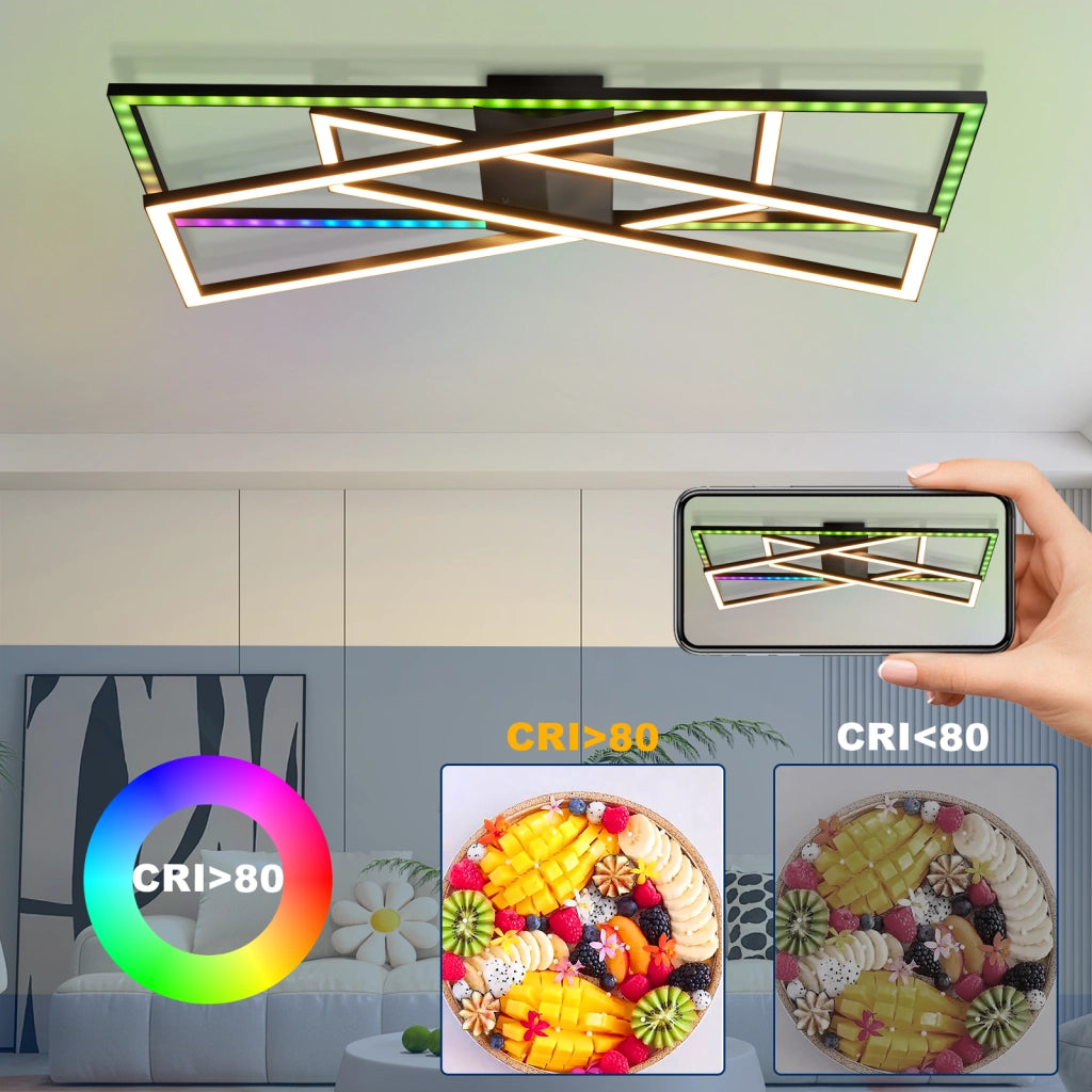 ZMH Lampada da soffitto LED rettangolare 36W RGB orientabile nera per soggiorno camera letto corridoio cucina
