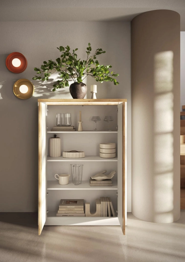 Mobile Contenitore a 2 ante Bianco/Cadiz Linea ISCHIA L 117 x H 160 x P 43, realizzato in legno 100% MADE IN ITALY, design moderno per cucina, sala da pranzo, soggiorno