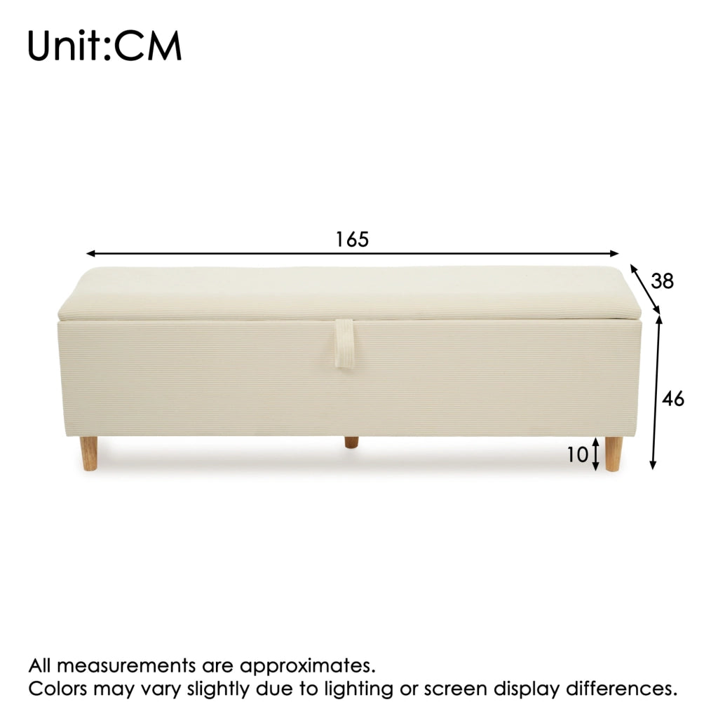 Panca contenitore imbottita in tessuto effetto corda beige