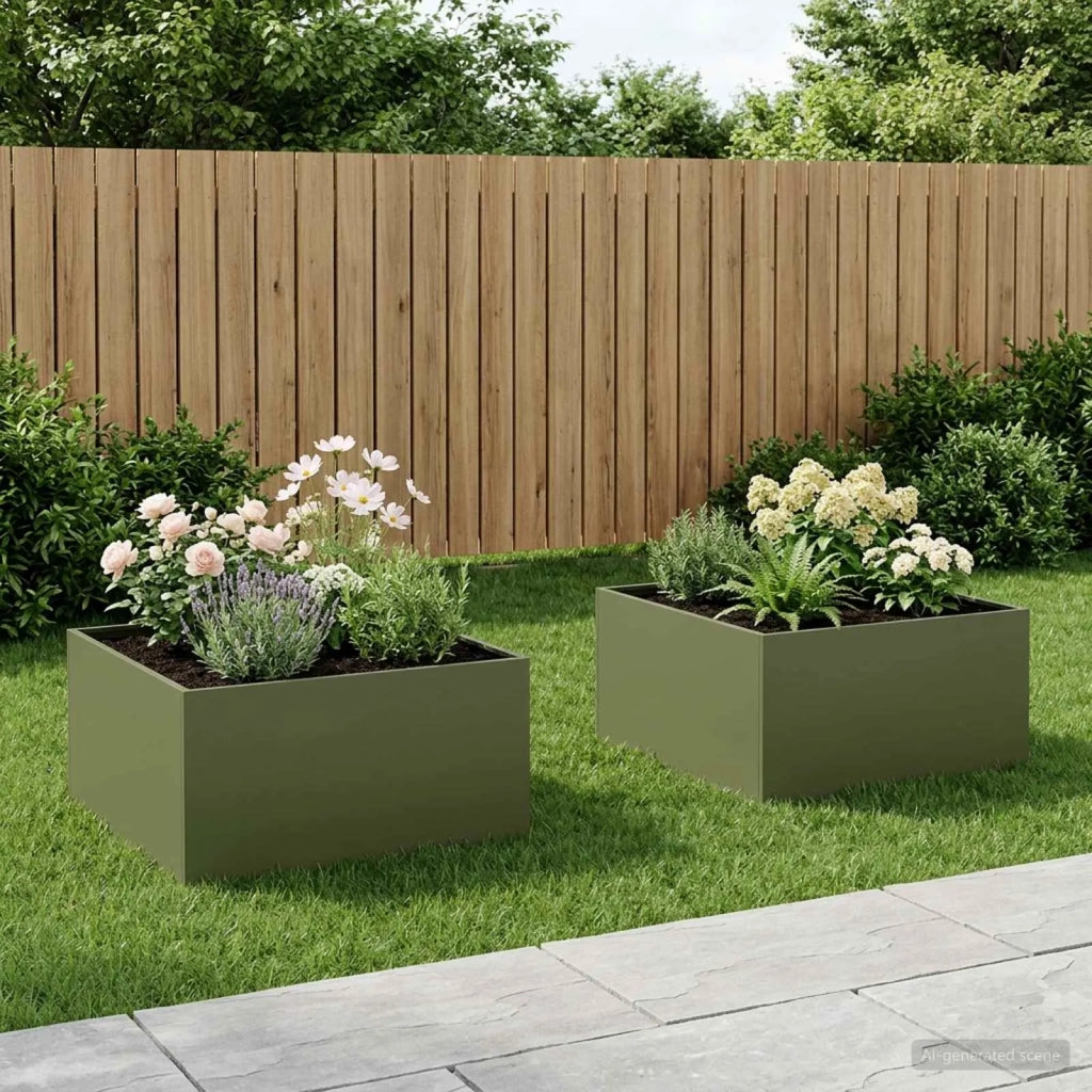 Vaso da giardino 2 pz Verde Oliva 80 x 80 x 40 cm 8005113