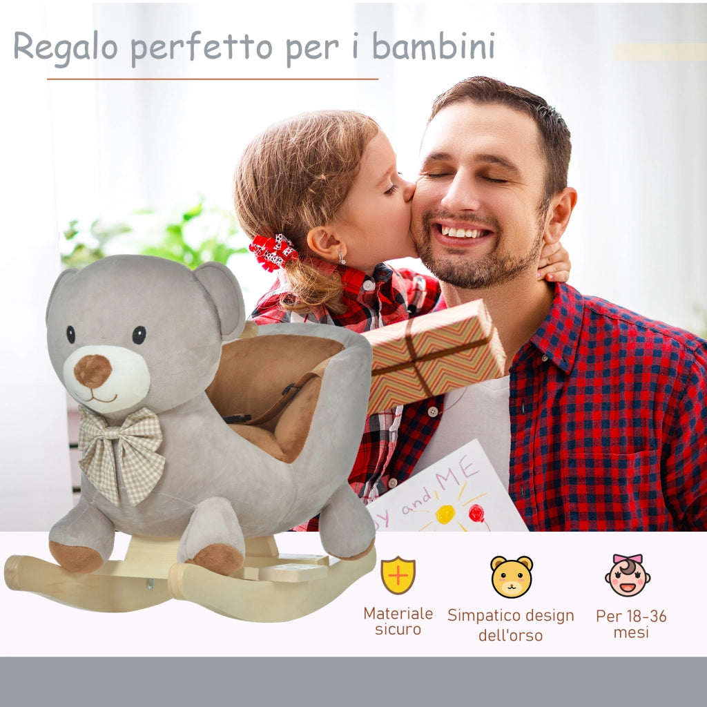 Cavallo a Dondolo a Forma di Orso con Suoni ¨C zephmum ¨C Grigio 60x33x50cm