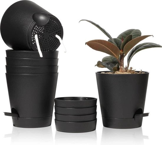 Set di vasi in plastica per fiori da 6 con diametro Φ5.5cm, vaso rotondo con sistema di irrigazione - decorazione per interni e esterni per uso domestico e ufficio.