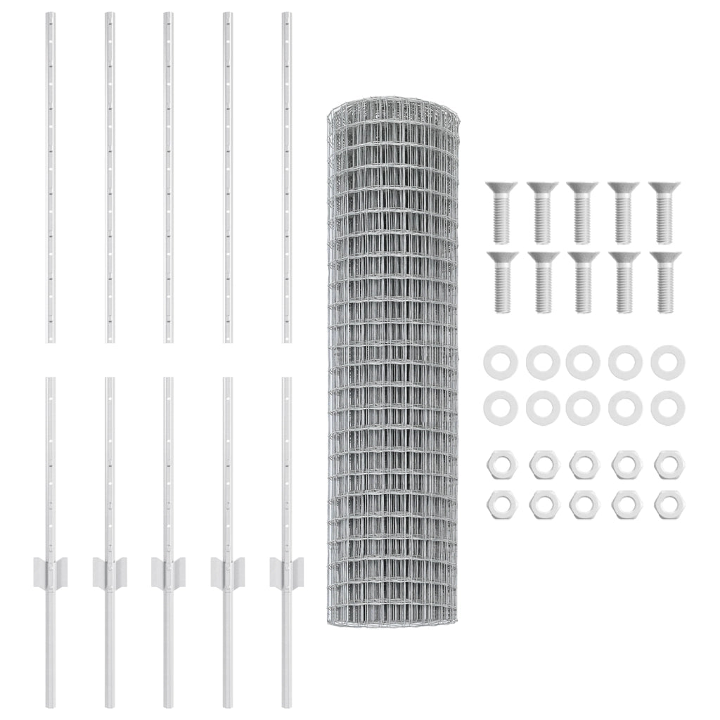 Recinzione Euro con 10 Post U Argento 1x10 m Acciaio