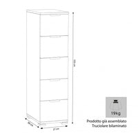Cassettiera 5 Cassetti Bianca 27x38x103 h cm in Truciolare bilaminato Bianco