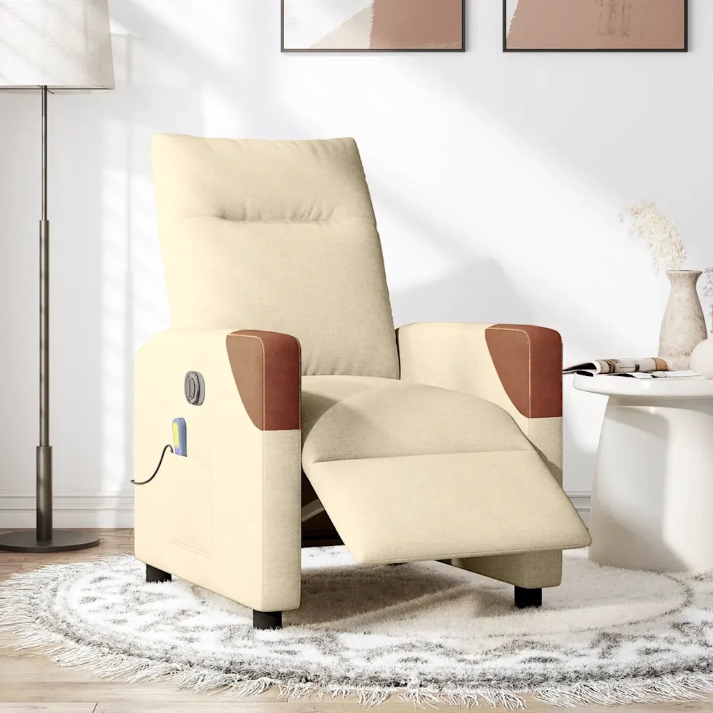 Poltrona Reclinabile Massaggiante | Sedia Relax Elettrica Crema in Tessuto