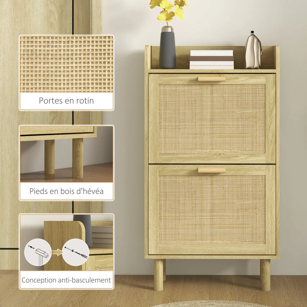 Scarpiera 2 Ante Design Boh¨¨me con Ripiani ¨C zephmum ¨C Bianco Effetto Rotin 80x24.5x110 cm