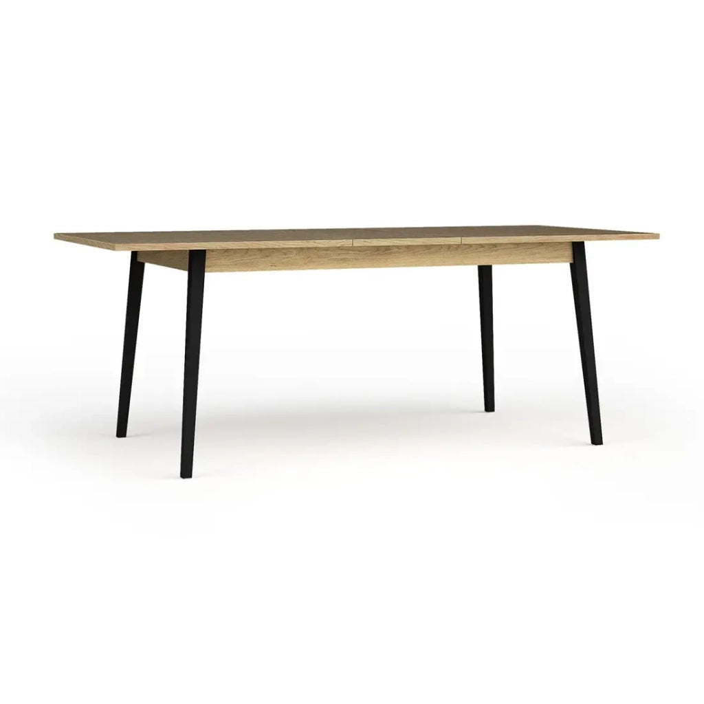 Tavolo allungabile MONDO – Piano in rovere e gambe nere – 160 a 200 cm – Gambe inclinate in metallo