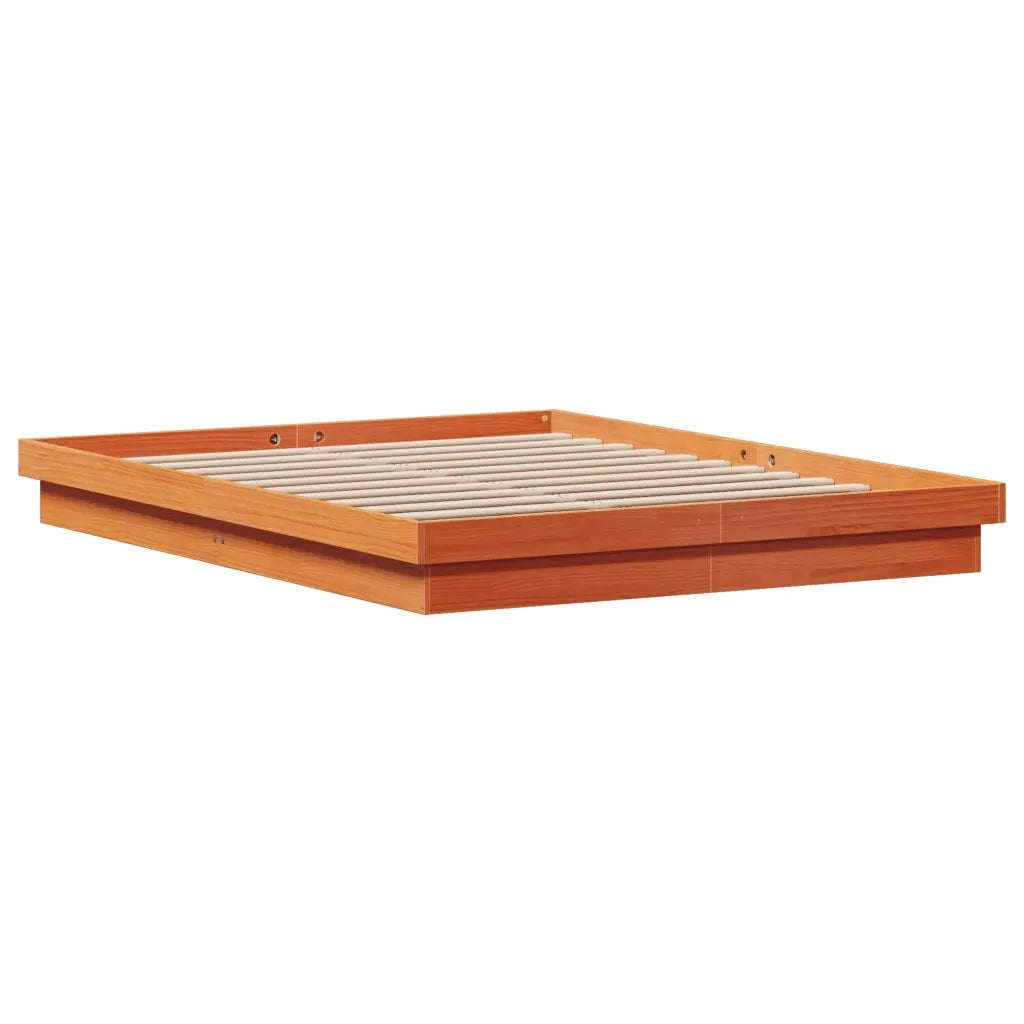 Giroletto Marrone Cera con LED-Struttura Letto 160x200 cm Legno Massello Pino