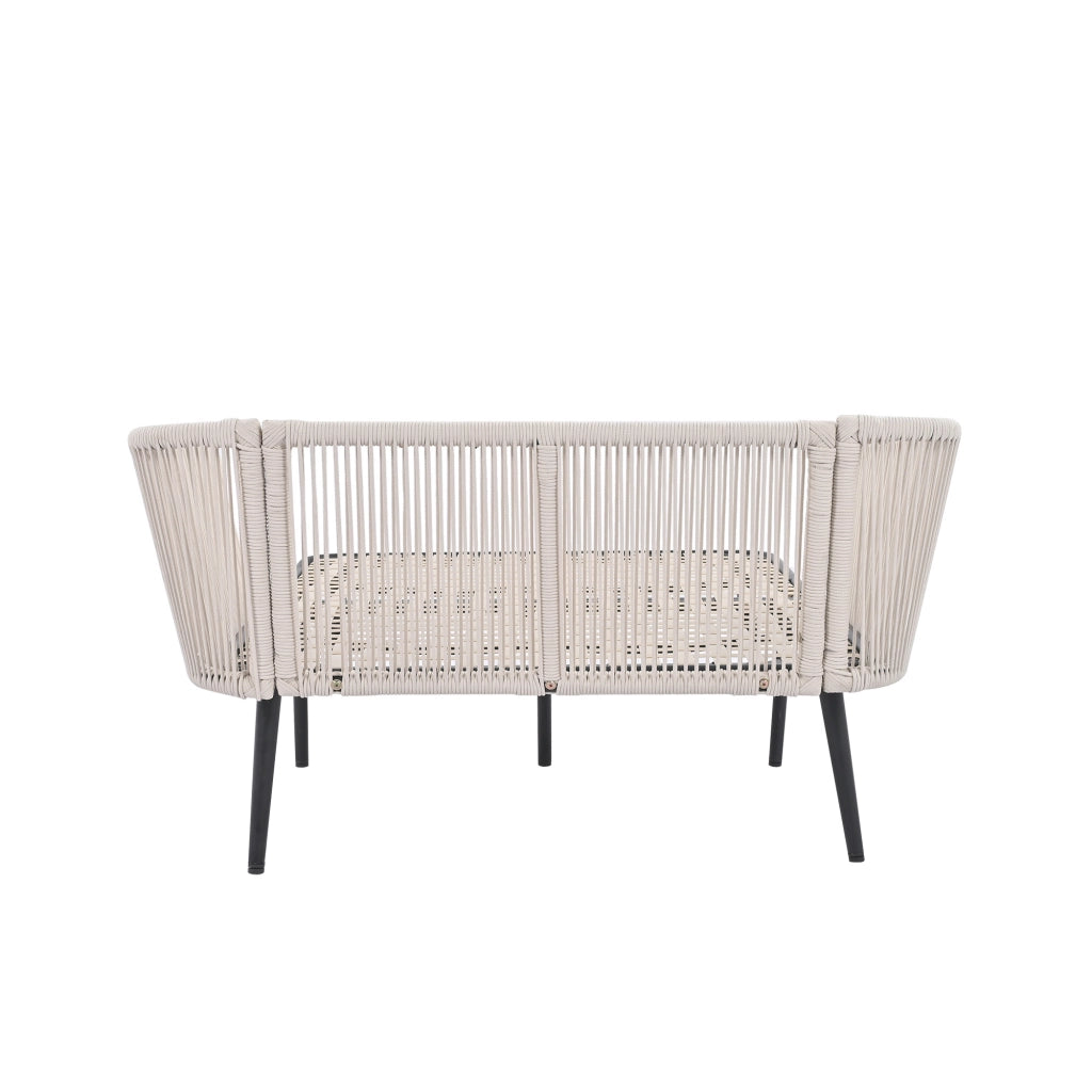 Chaise longue da giardino in acciaio zincato e poliestere beige con corda intrecciata cuscino sfoderabile