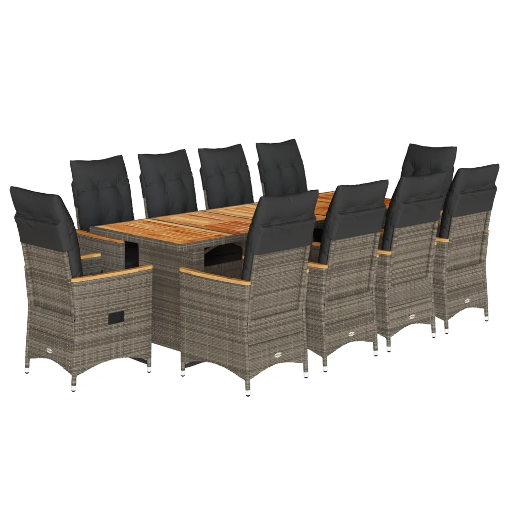 Set Bistrò da Giardino 11 pz con Cuscini in Polyrattan Grigio 3277270