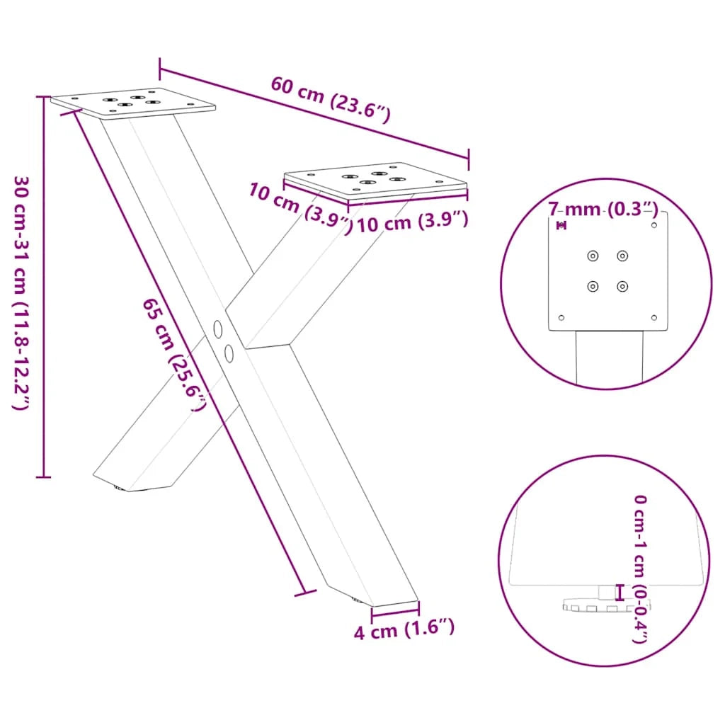 Set di 2 gambe regolabili per tavolino da caffè a forma di X 60 x 30 cm stile moderno acciaio nero 02_0057155