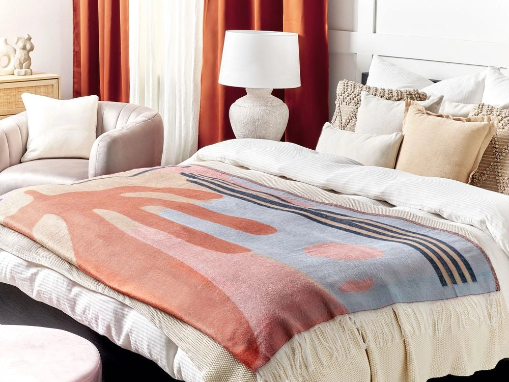 Coperta multicolore misto poliestere e acrilico 130 x 170 cm decorativo motivo astratto inverso