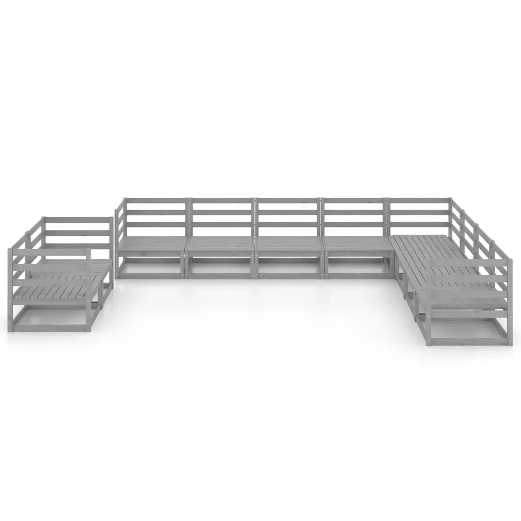 Set Divani da Giardino 10 pz Grigio in Legno Massello di Pino cod mxl 37674