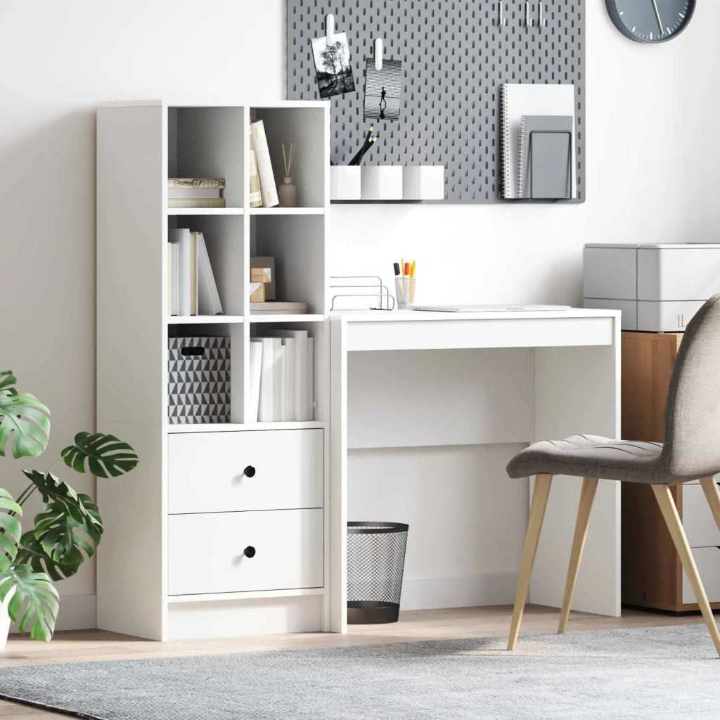Scrivania | Tavolo da Ufficio con cassetto con lo scaffale 2 pz Bianco
