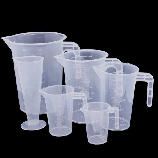 Set di misura 6 pezzi - 50ml/100ml/250ml/500ml/1000ml - In trasparenza - Riciclabile - Alta qualità PP - Campo di temperatura - Sicuro da utilizzare - Set di calibri