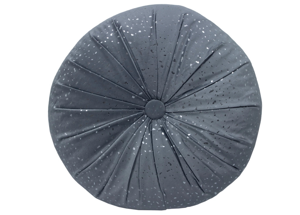 Cuscino Arredo Imbottito Effetto Velluto Rotondo A Pieghe Plissettato Con Lurex - 38x38 - Grigio
