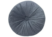 Cuscino Arredo Imbottito Effetto Velluto Rotondo A Pieghe Plissettato Con Lurex - 38x38 - Grigio
