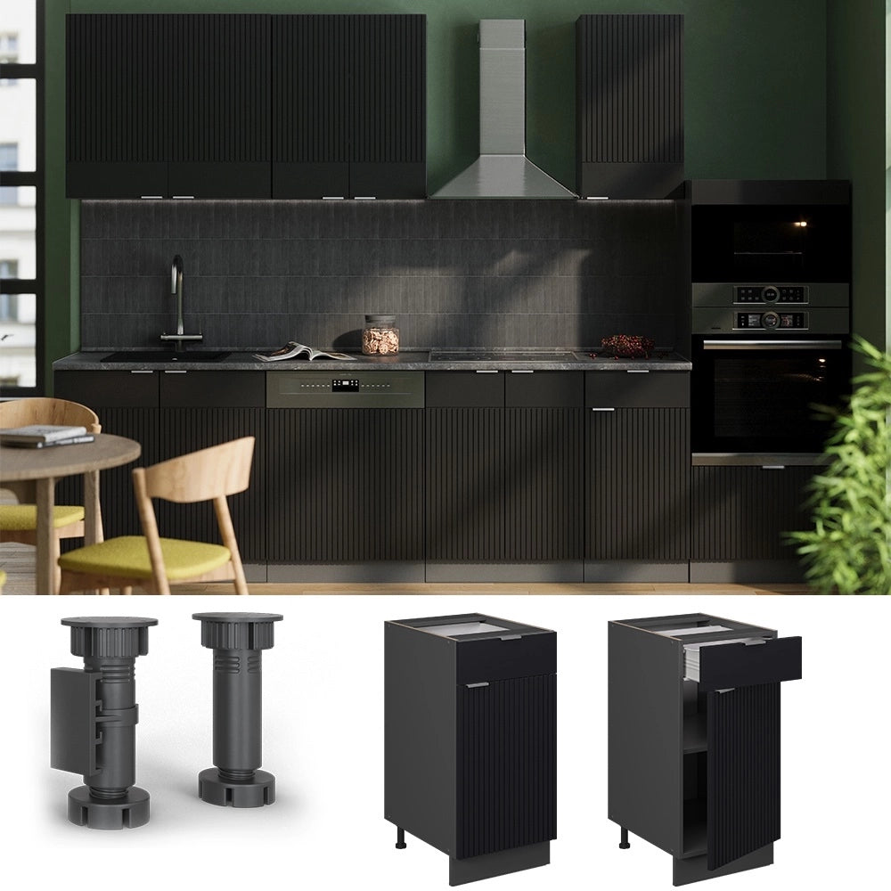 Mobiletto base per cucina Fame-Line Nero rigato/Antracite 40 cm, PL Marmo Vicco