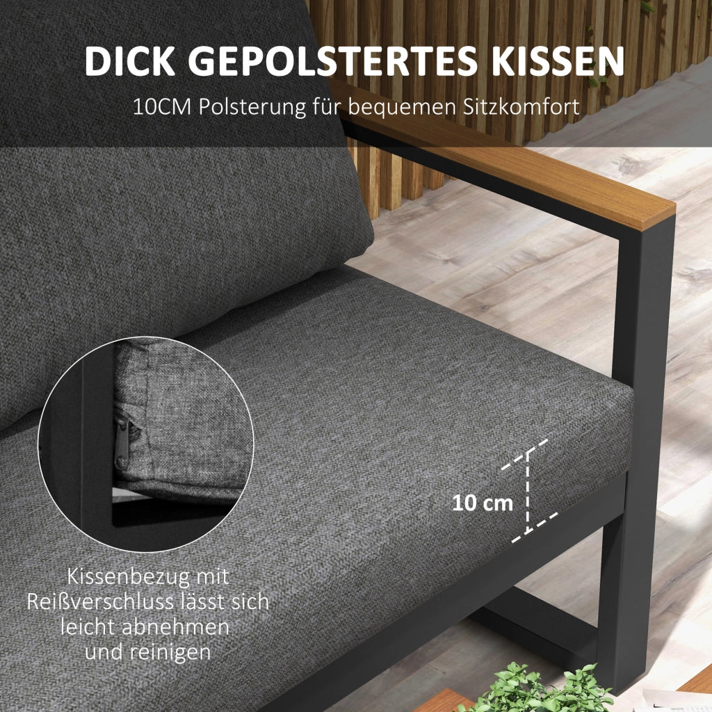 Set Salotto da Giardino 5 Pezzi ¨C Xylo ¨C Polyrattan Grigio e Legno Naturale 148x61x71,5cm