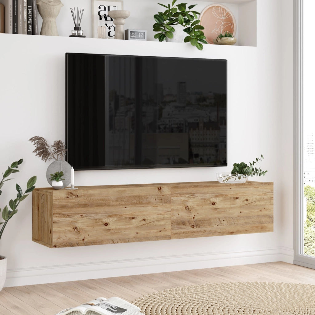 Mobile Porta TV Lapinlahti con 2 Ante a Ribalta Consolle da Parete 140 cm - Rovere Rustico [en.casa]