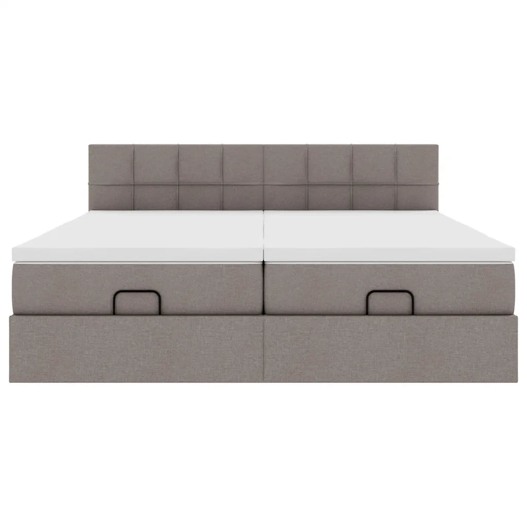 Struttura Letto Pouf con Materassi Tortora 200x200 cm Tessuto