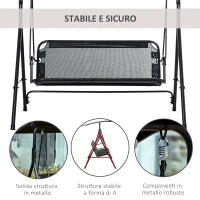 Dondolo da Giardino Terrazza 2 Posti con Tettuccio Regolabile in Metallo e Texteline 172x110x155cm Nero