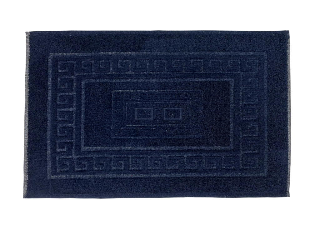 Tappeto Bagno Doccia Spugna Tinta Unita Torino Tappetino Super Assorbente In Cotone Pelo Corto Con Greca - 45x60 - Blu Notte