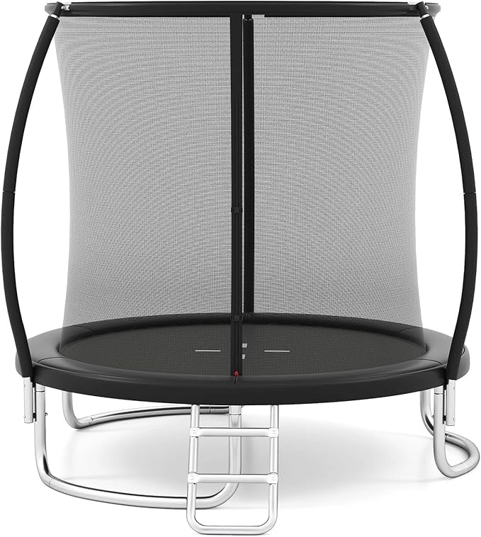 Trampolino Elastico per Bambini e Adulti 244 cm/305 cm/366 cm, Tappeto Elastico da Esterno con Rete di Sicurezza, Scala e Telaio in Acciaio Zincato Antiruggine