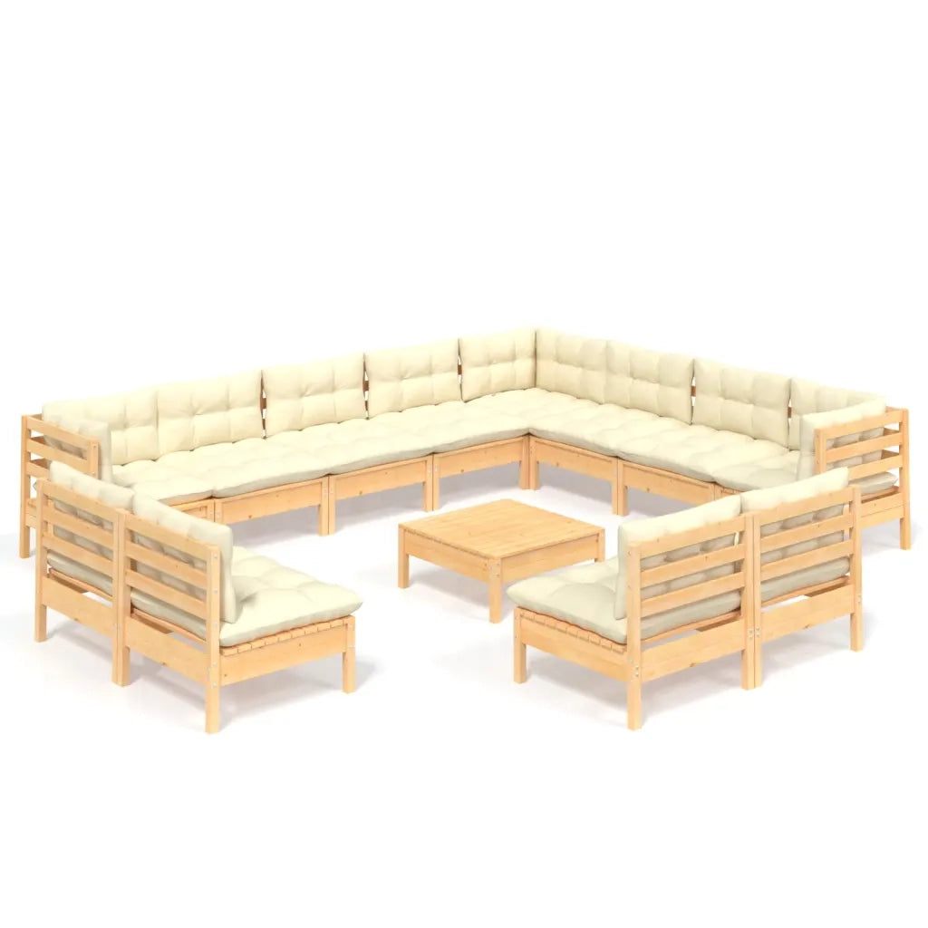 Set Divani da Giardino 13 pz con Cuscini Crema Massello di Pino cod mxl 41435