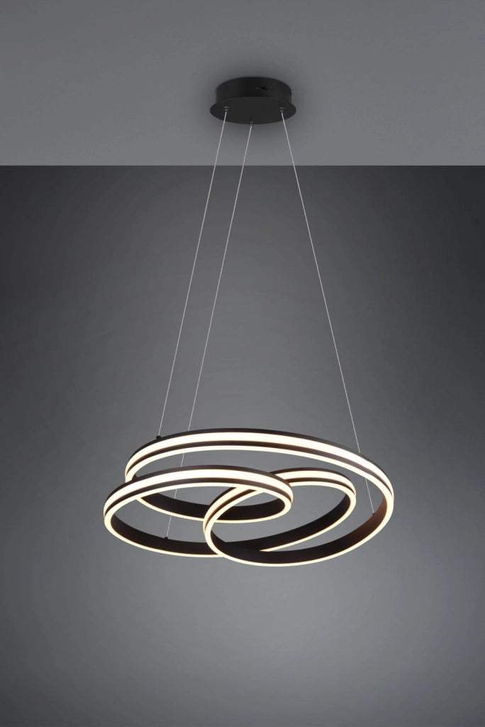 YARA SOSPENSIONE LED 60W 7200lm, 2300+3000+4000K NERA DIMMERABILE CON INTERRUTTORE A PARETE D. 60CM