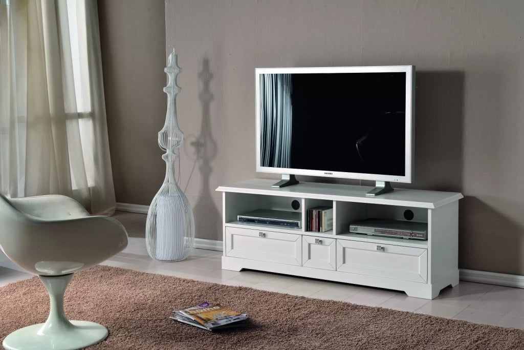 Porta tv 3 cassetti in legno arte povera bianco opacol.139 p.40 h.51 - Mobili 2G