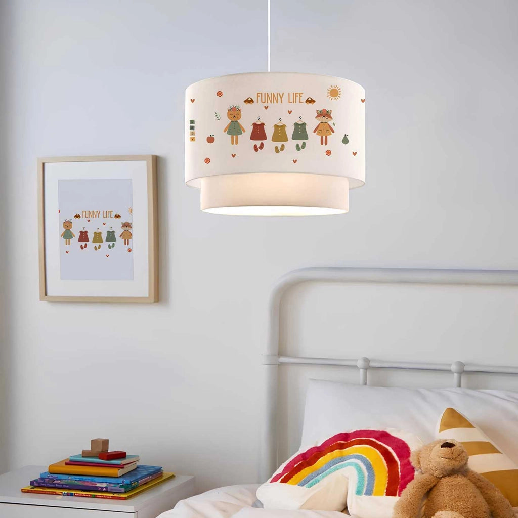 Lampada a Sospensione Lurgan per Cameretta Decorato con Animali Vestiti - Bianco lux.pro