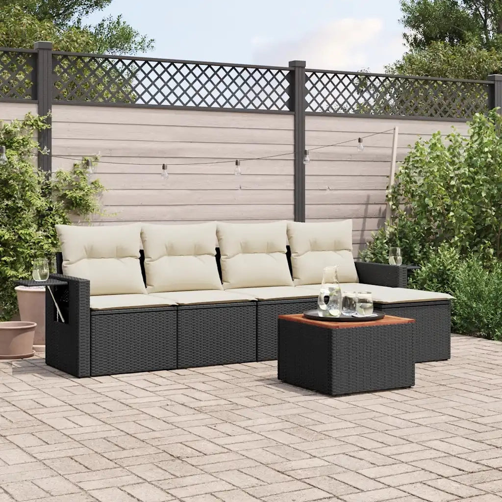 Set Divano da Giardino 6 pz con Cuscini Nero in Polyrattan 3256868